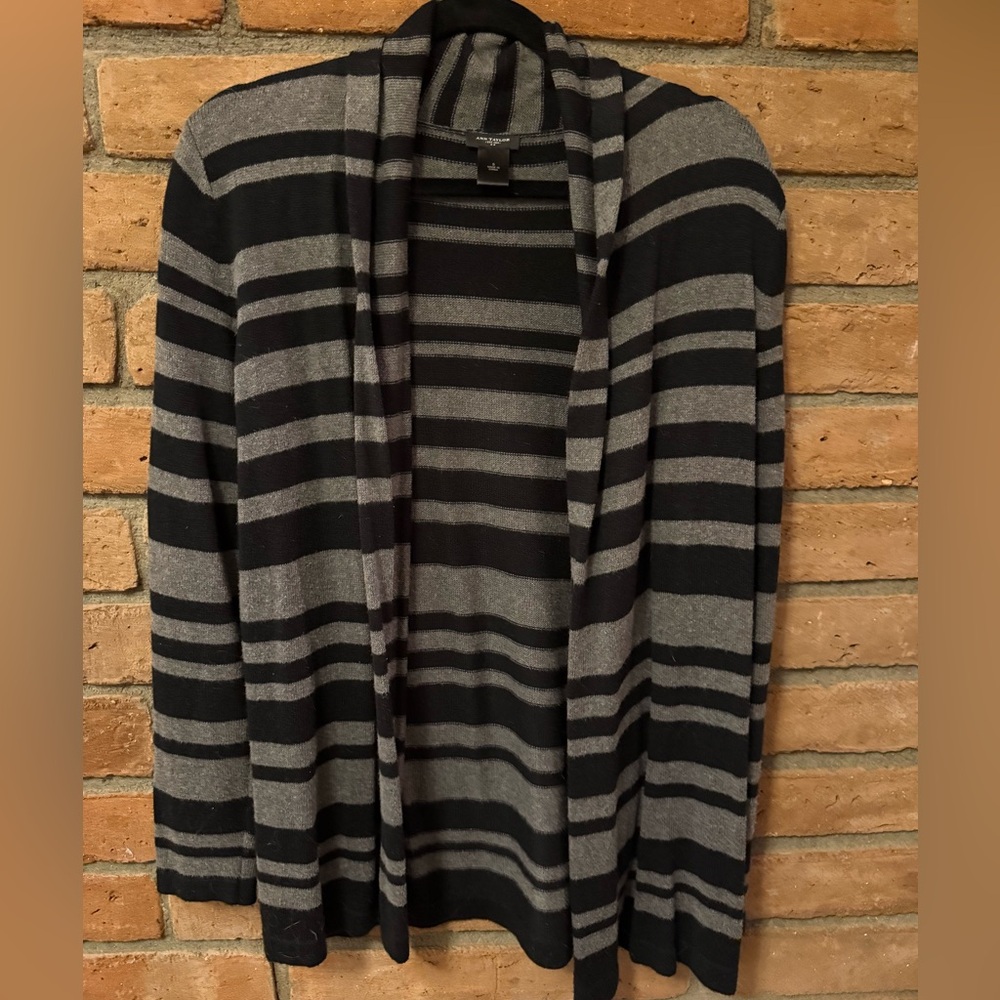 Ann Taylor Black and Gray Striped Cardigan